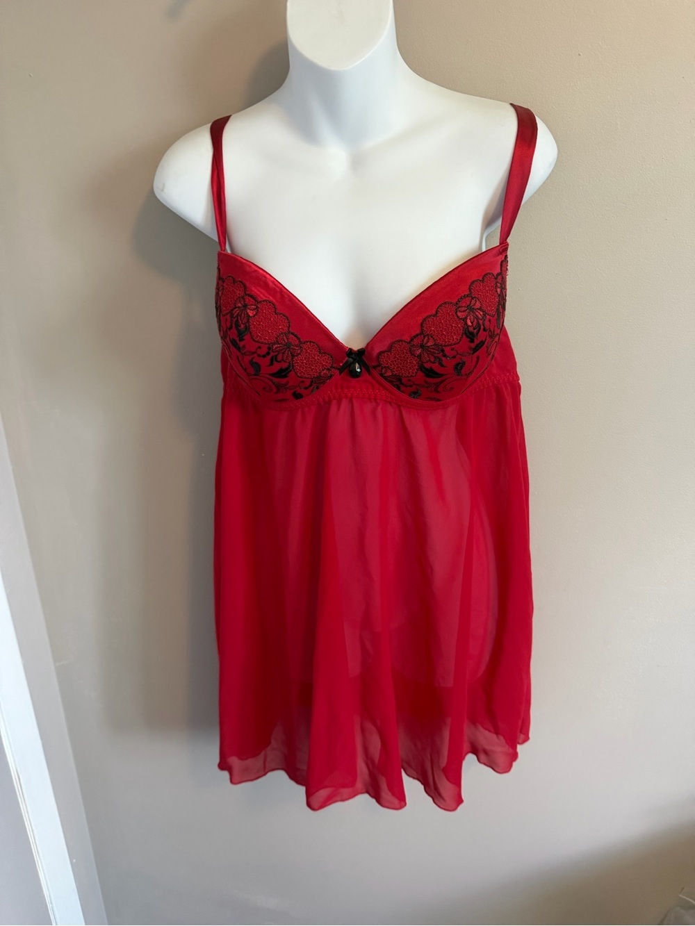 NWT Seductivewear by Cinema Etoile Red Sheer Lace Babydoll Set XL